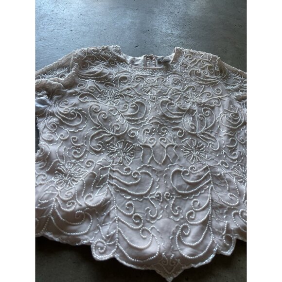 Vintage Draper’s & Damon’s Beaded Sparkly Women’s Top Sz 20 Pink Cream - Picture 13 of 14